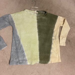 We The Free sweater ribbed knit top, XS, green/cream/gray mix, stretchy, soft